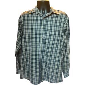 David Taylor Plaid Button Up Shirt Blue Green Long Sleeve Relaxed Workwear